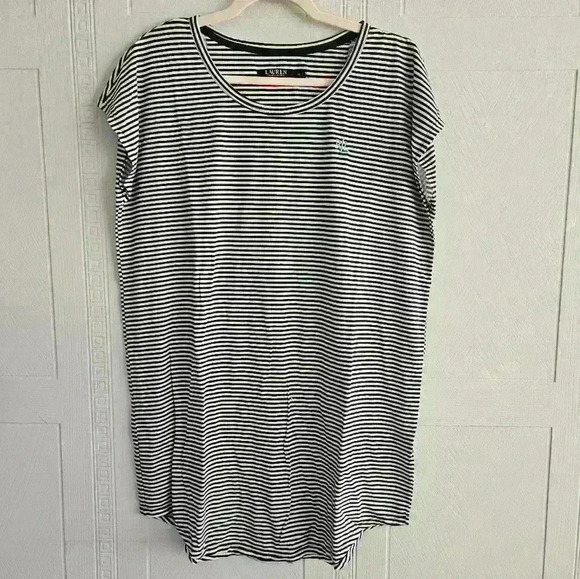 LAUREN Ralph Lauren Blue White Striped Sleeveless Round Neck Tunic NWOT Size XL - Picture 1 of 10